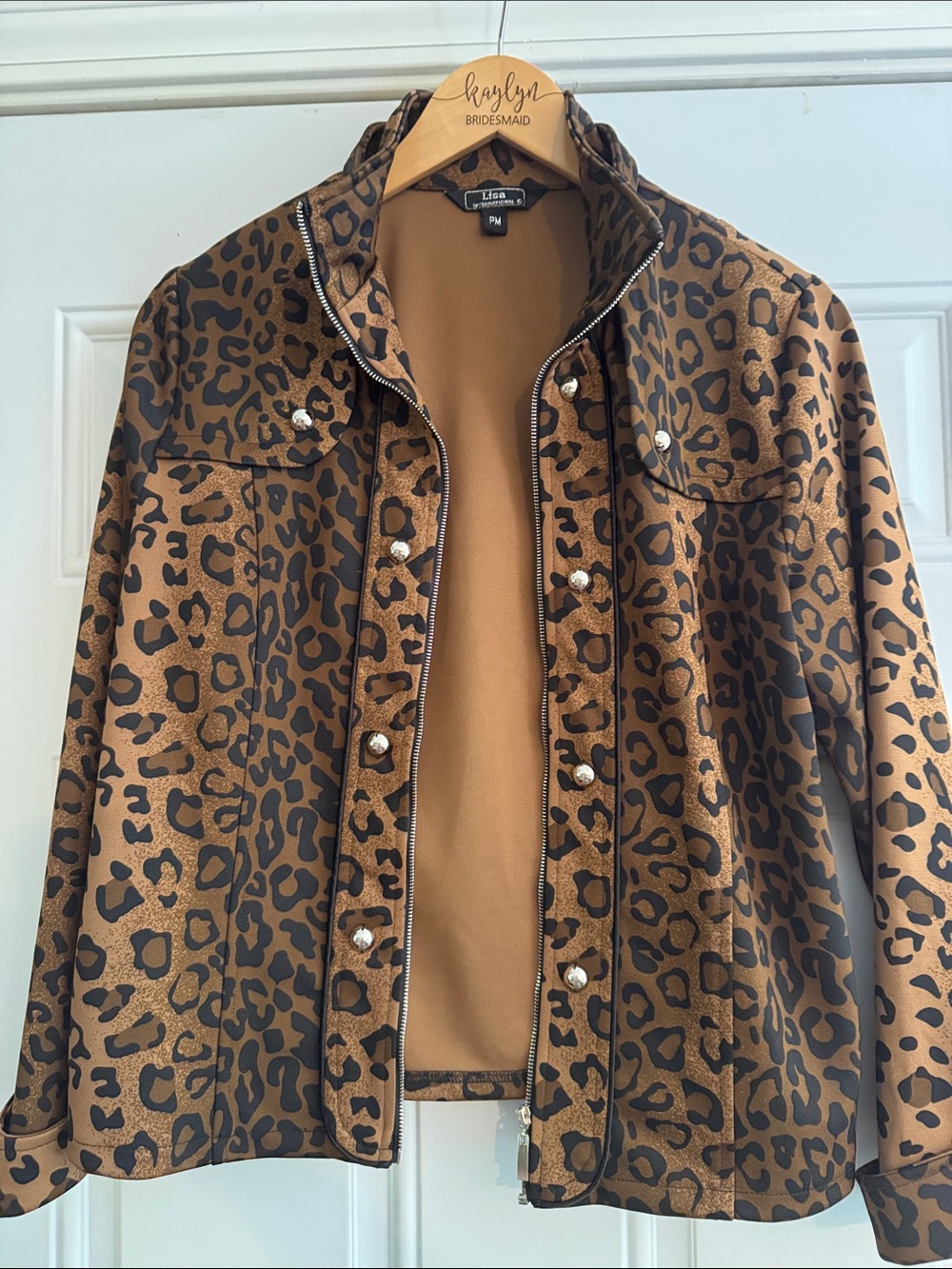 Lisa International Brown and Black Leopard Print Zip-Up Jacket